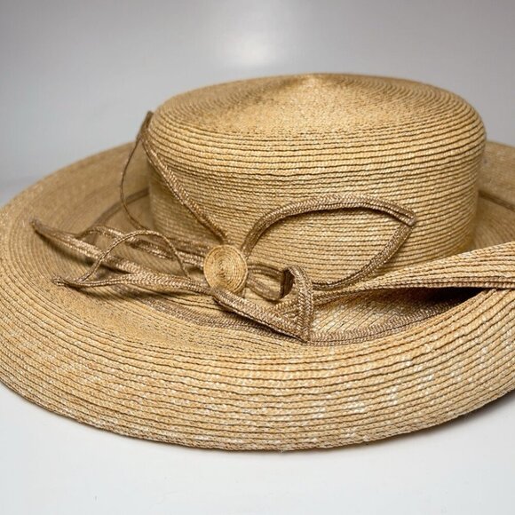 Mayser Germany Womens Medium  Elegant Large Brim Straw Handmade Natural Tan Hat - Picture 3 of 7